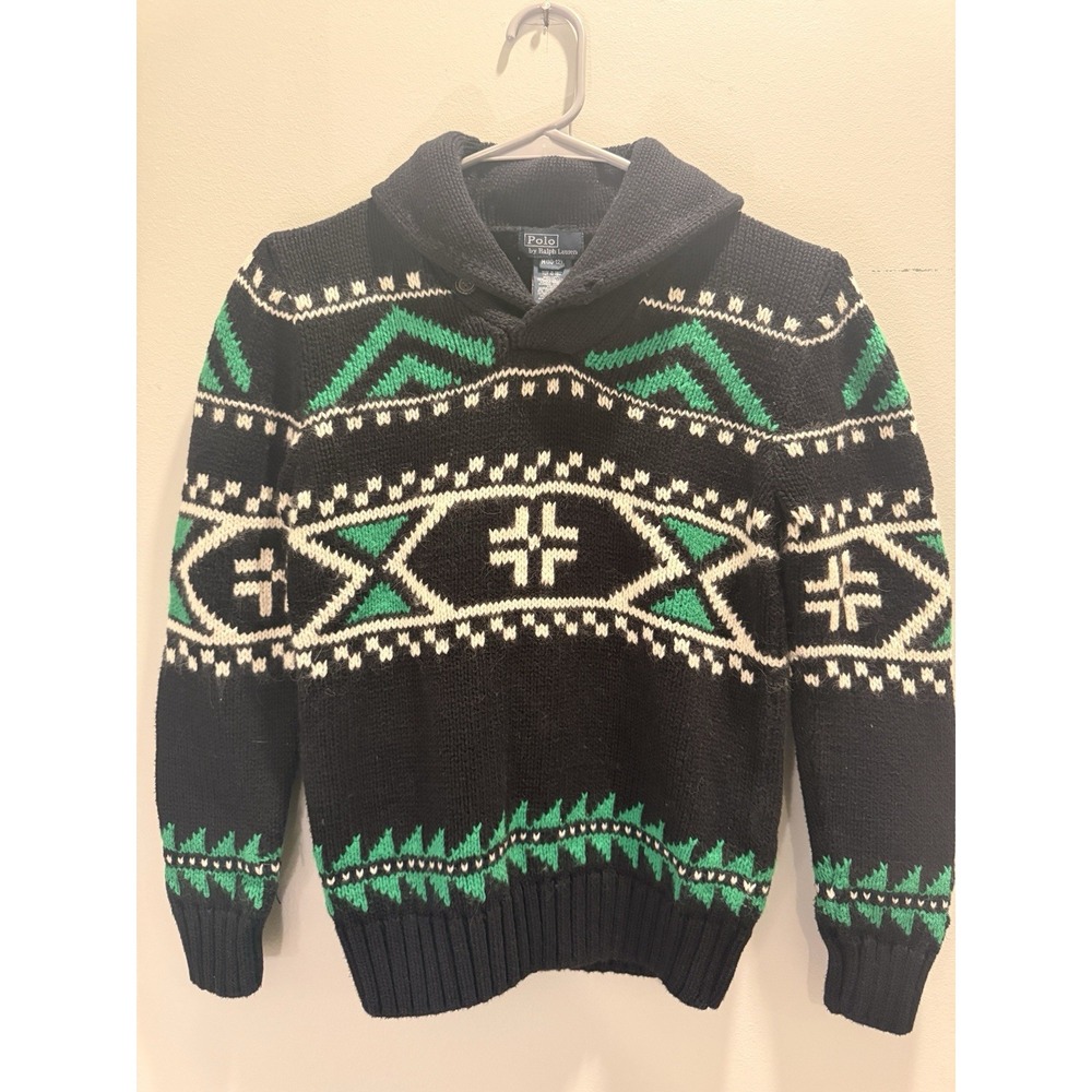 Polo Ralph Lauren Boys M (10/12) Shawl Collar Nordic Ski Sweater 100% Cotton